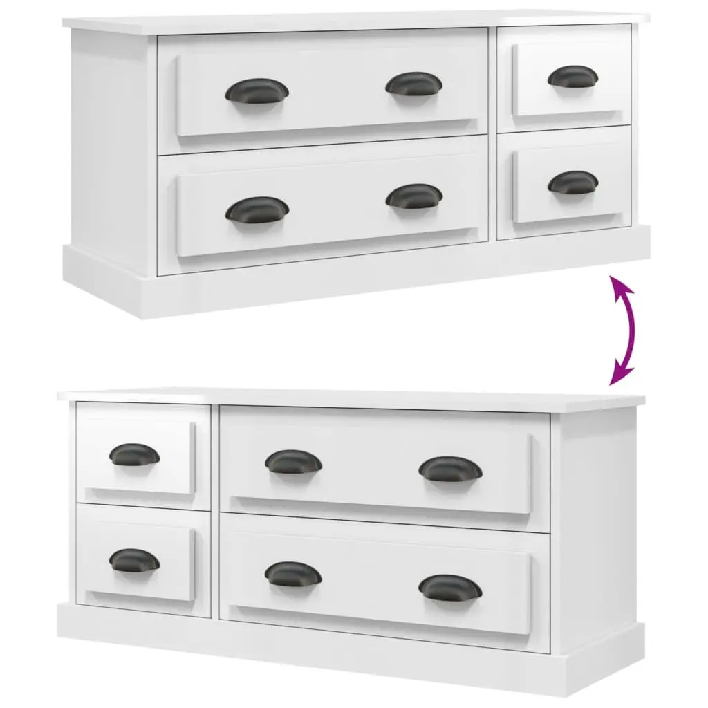 TV Cabinet White 100x35.5x45 cm High Gloss Engineered Wood 4 Drawers Storage