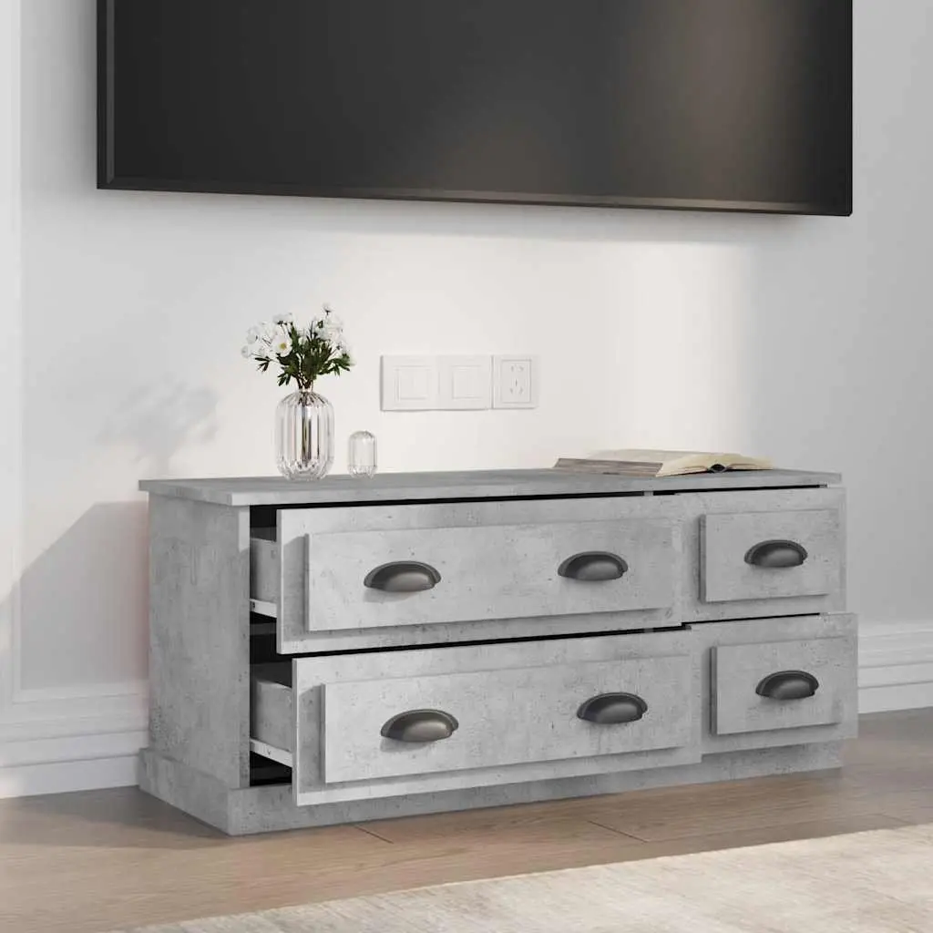 TV Cabinet Grey Engineered Wood Storage Unit 4 Drawers Media Stand Display