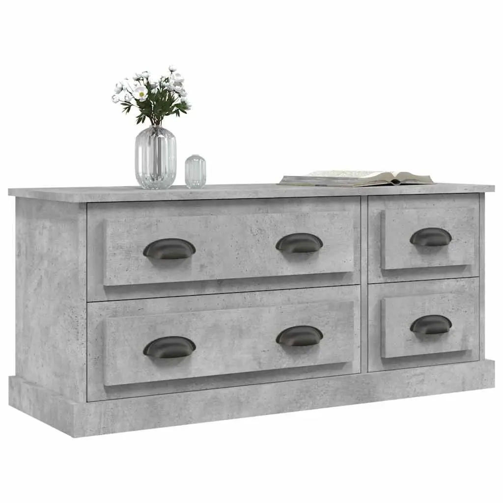 TV Cabinet Grey Engineered Wood Storage Unit 4 Drawers Media Stand Display