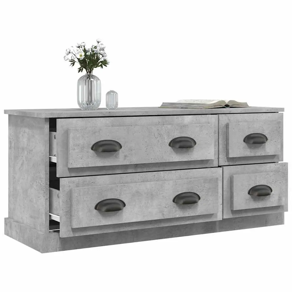 TV Cabinet Grey Engineered Wood Storage Unit 4 Drawers Media Stand Display