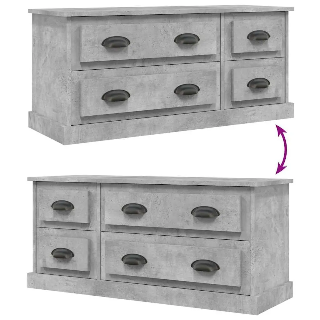TV Cabinet Grey Engineered Wood Storage Unit 4 Drawers Media Stand Display