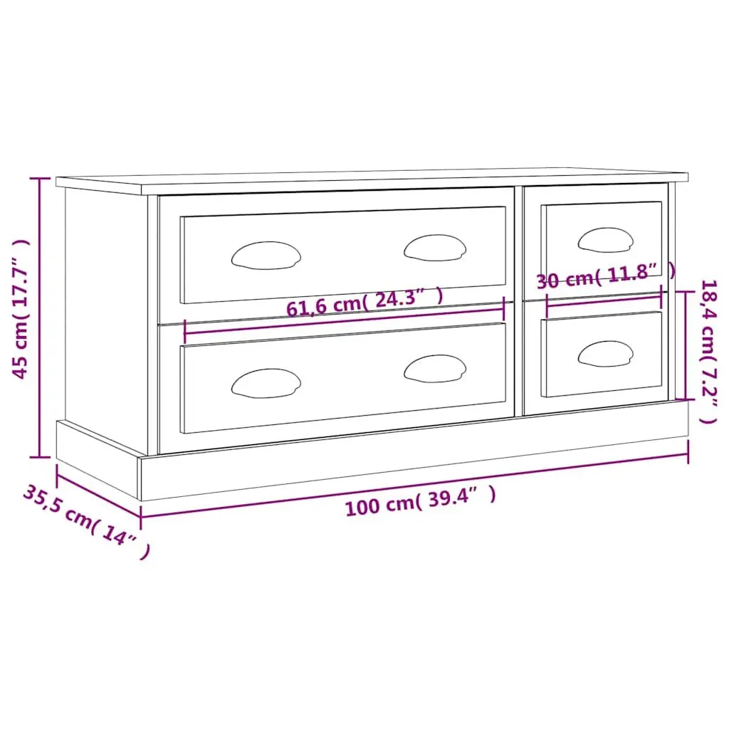 TV Cabinet Grey Engineered Wood Storage Unit 4 Drawers Media Stand Display