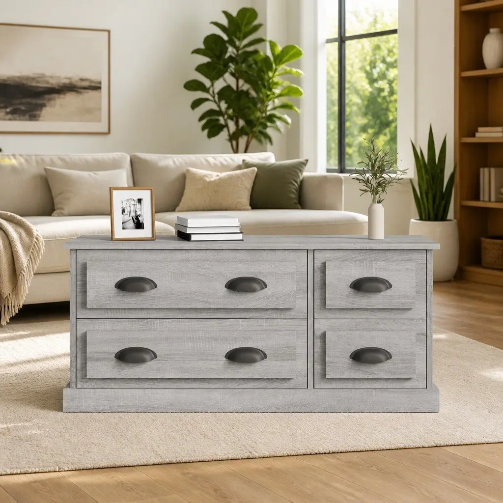 TV Cabinet Media Storage Unit 100x35.5x45cm Grey Engineered Wood 4 Drawers