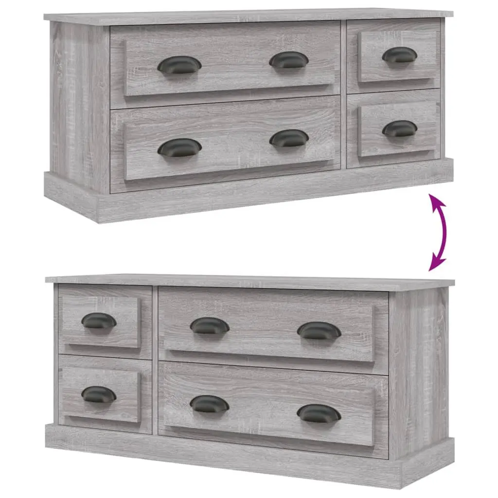 TV Cabinet Media Storage Unit 100x35.5x45cm Grey Engineered Wood 4 Drawers