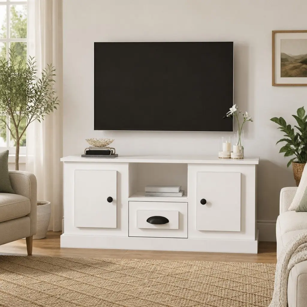 TV Cabinet Storage Unit Living Room 100 x 35.5 x 45 cm White Engineered Wood