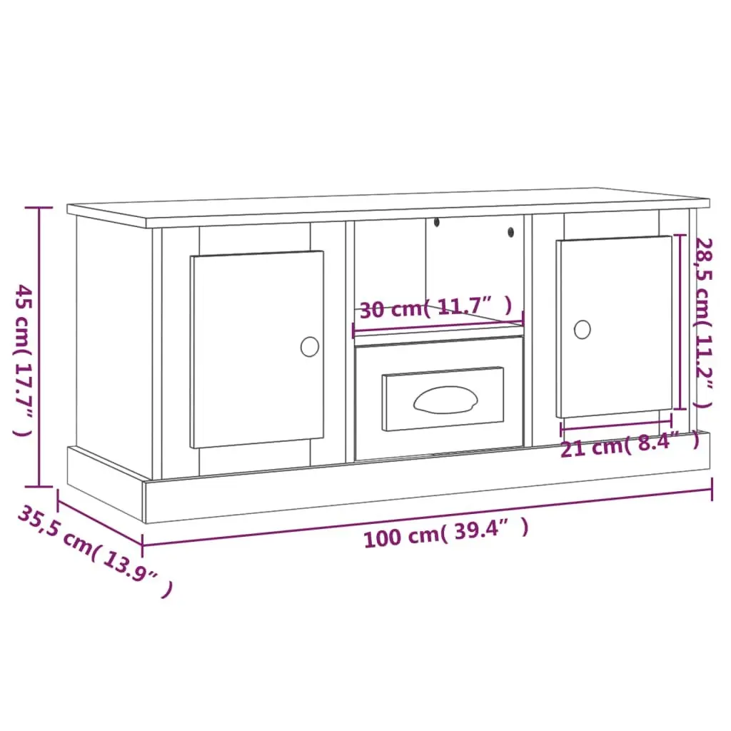 TV Cabinet Storage Unit Living Room 100 x 35.5 x 45 cm White Engineered Wood