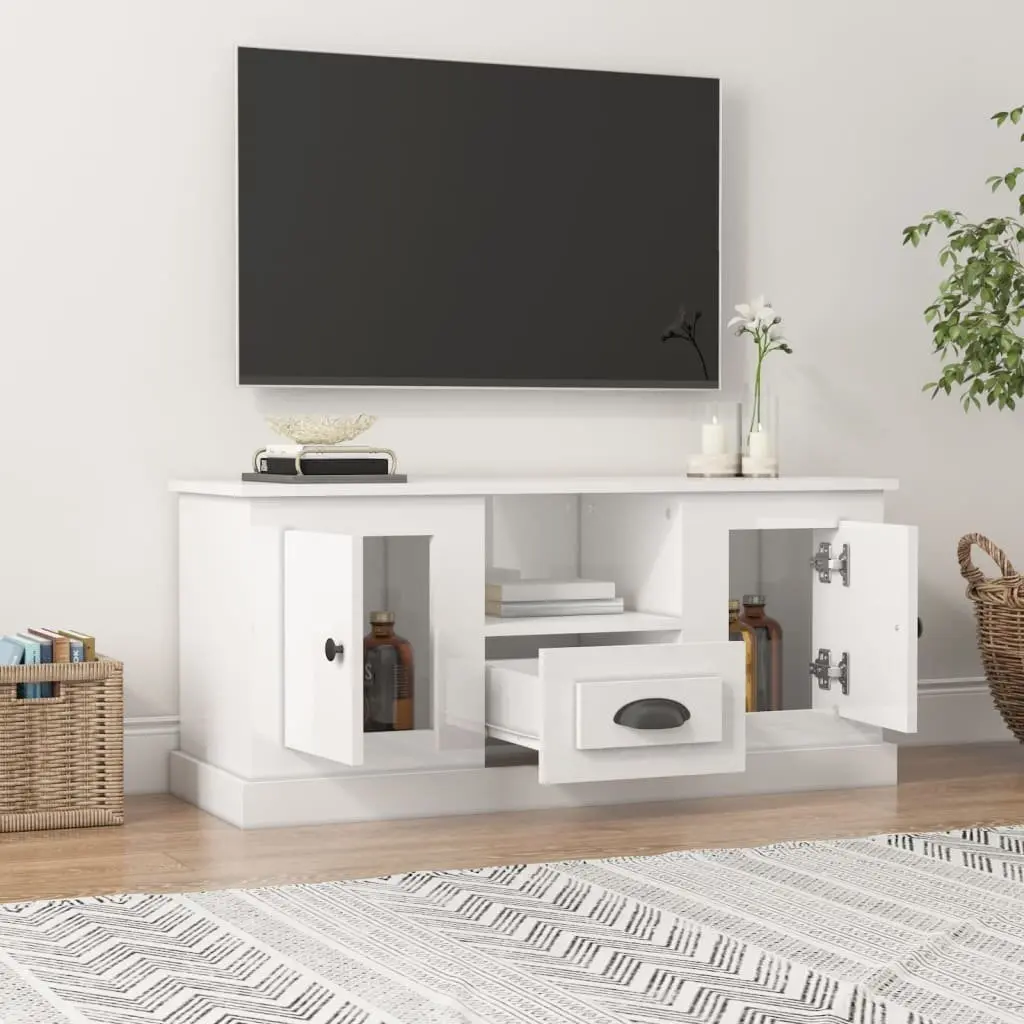 TV Cabinet Storage Unit for Living Room 100cm White High Gloss Engineered Wood
