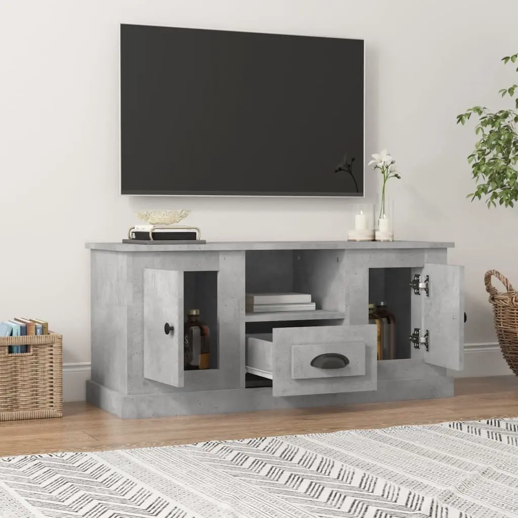 TV Cabinet Grey Engineered Wood Storage Unit with Shelves for Living Room