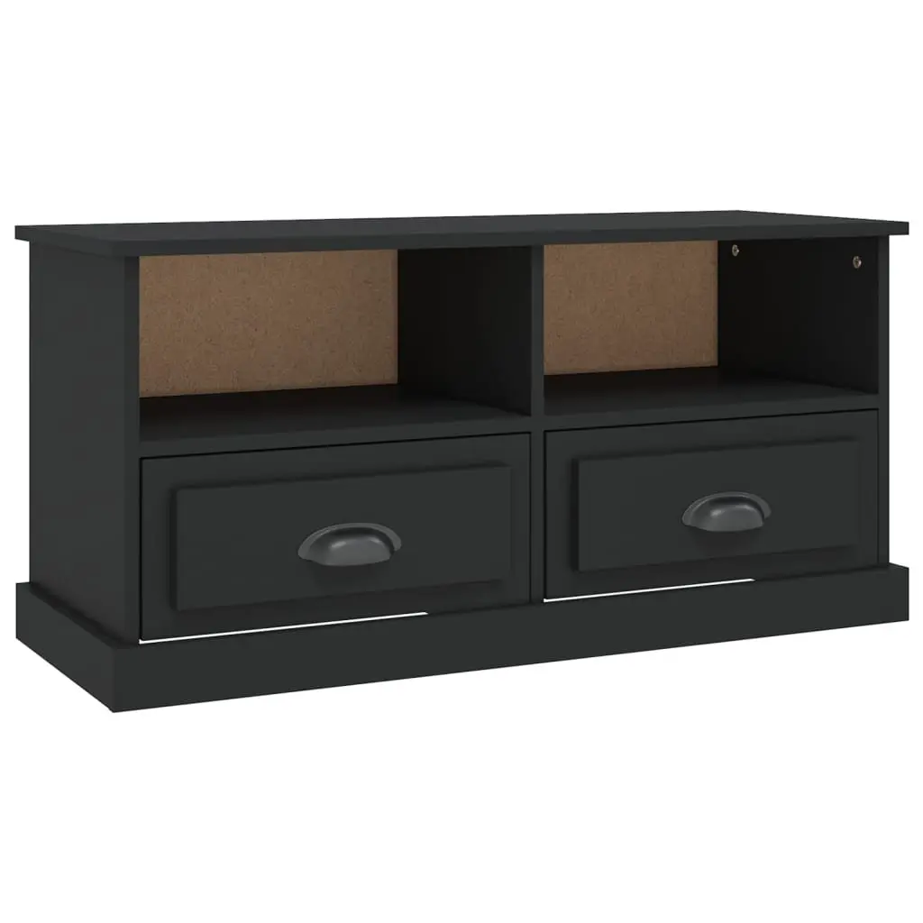 TV Cabinet Black Storage Unit with Drawers Open Compartments Living Room