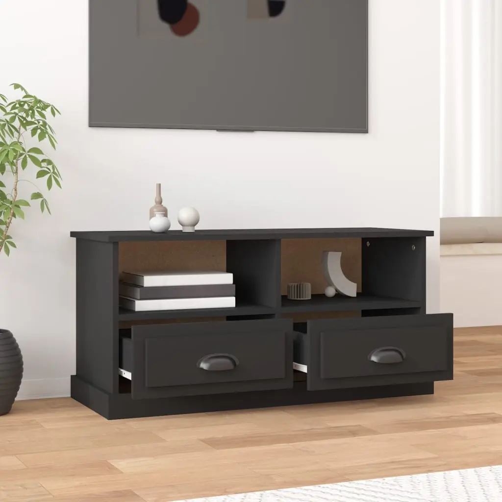 TV Cabinet Black Storage Unit with Drawers Open Compartments Living Room