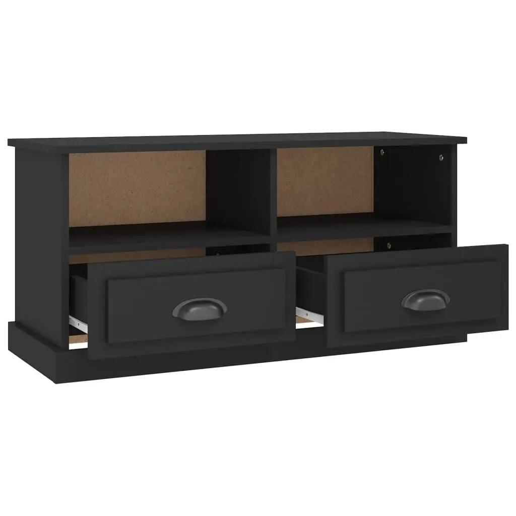 TV Cabinet Black Storage Unit with Drawers Open Compartments Living Room