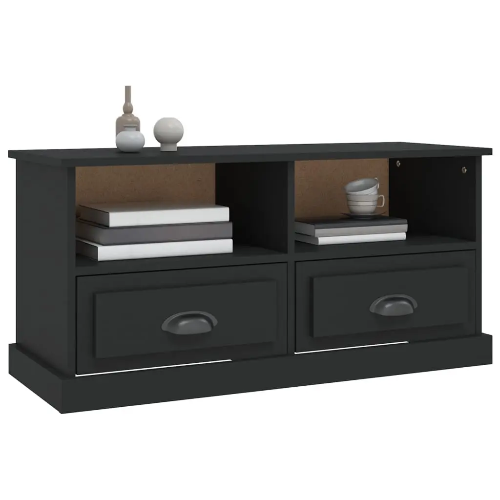 TV Cabinet Black Storage Unit with Drawers Open Compartments Living Room