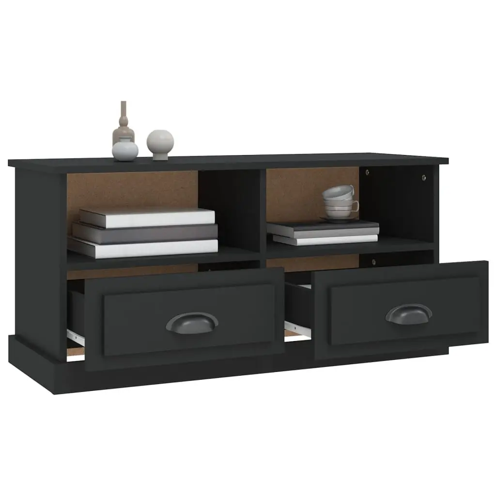 TV Cabinet Black Storage Unit with Drawers Open Compartments Living Room