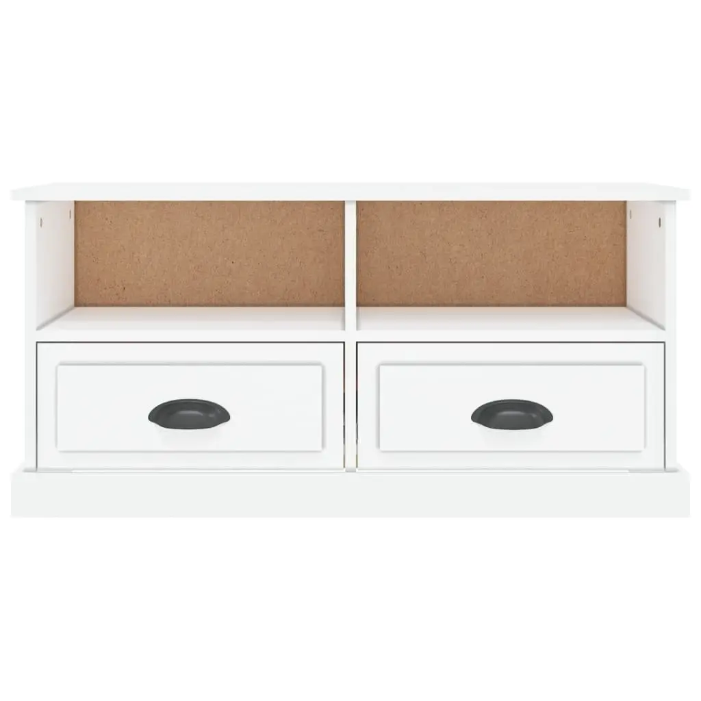 TV Cabinet Storage Unit White High Gloss Engineered Wood 2 Drawers 2 Compartments