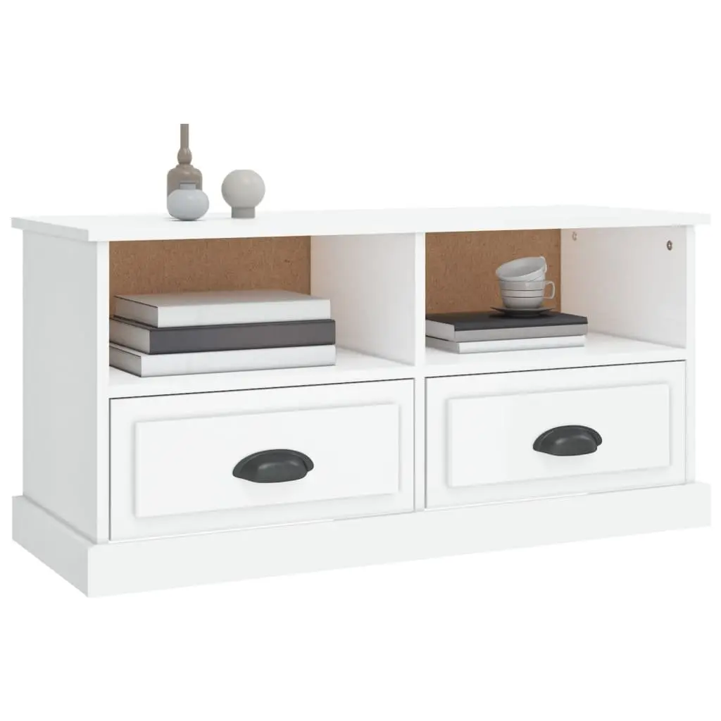 TV Cabinet Storage Unit White High Gloss Engineered Wood 2 Drawers 2 Compartments