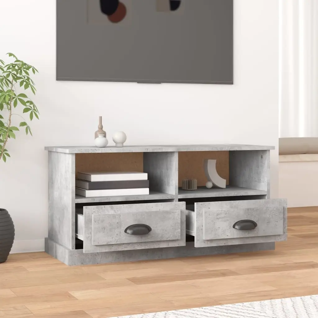 TV Cabinet Grey Engineered Wood Storage Unit with Drawers Open Compartments