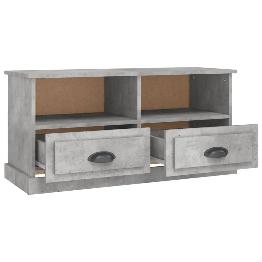 TV Cabinet Grey Engineered Wood Storage Unit with Drawers Open Compartments