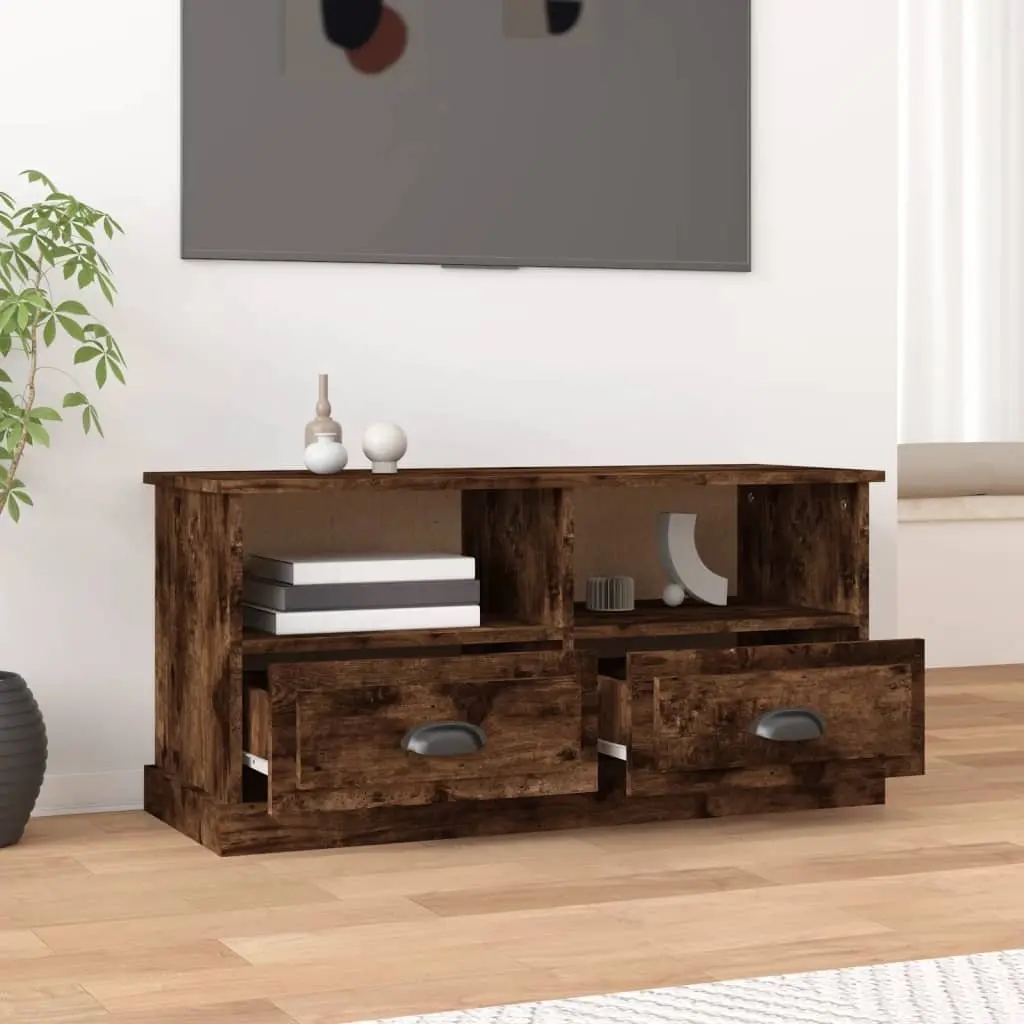 TV Cabinet Storage Unit Brown Engineered Wood 2 Drawers 2 Open Compartments