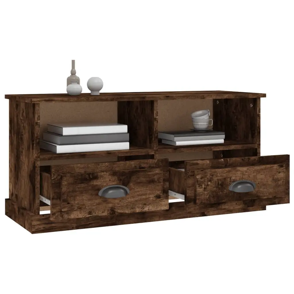 TV Cabinet Storage Unit Brown Engineered Wood 2 Drawers 2 Open Compartments