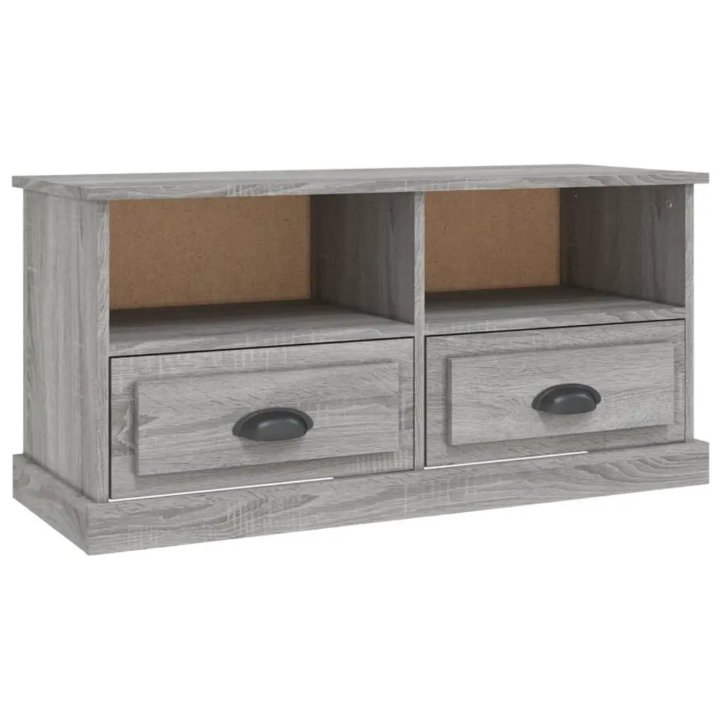 TV Cabinet Grey Sonoma Wood Storage Unit with Drawers Open Compartments Display