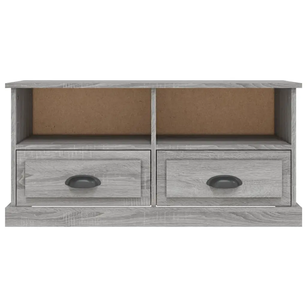 TV Cabinet Grey Sonoma Wood Storage Unit with Drawers Open Compartments Display