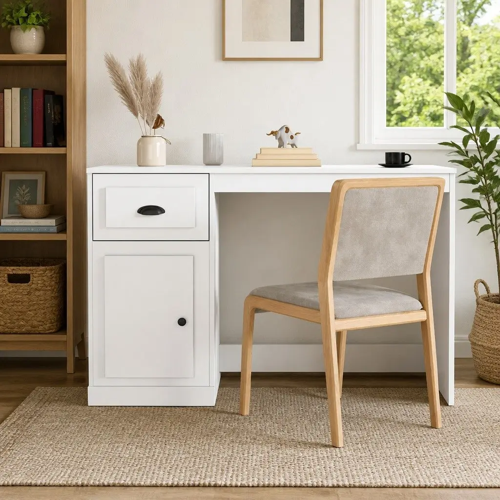 White Desk with Storage for Study 115x50x75cm