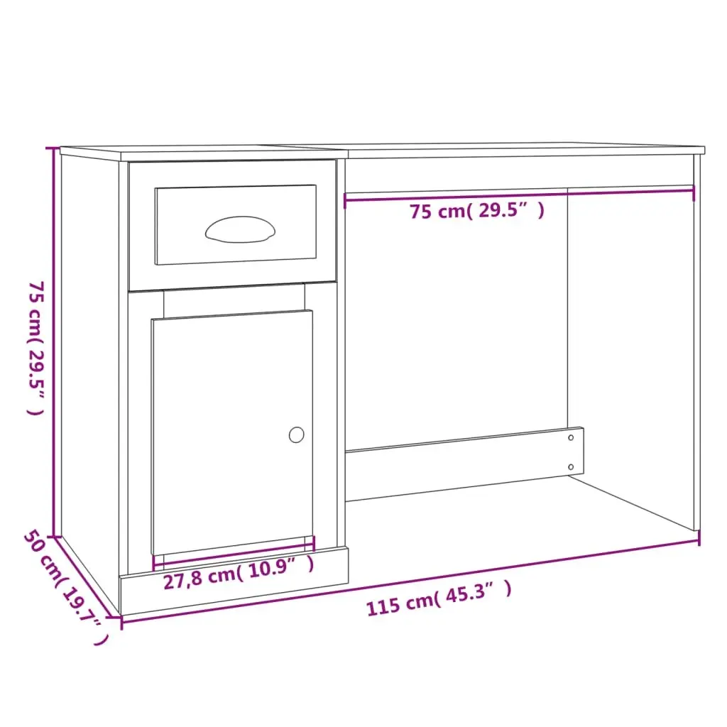 White Desk with Storage for Study 115x50x75cm
