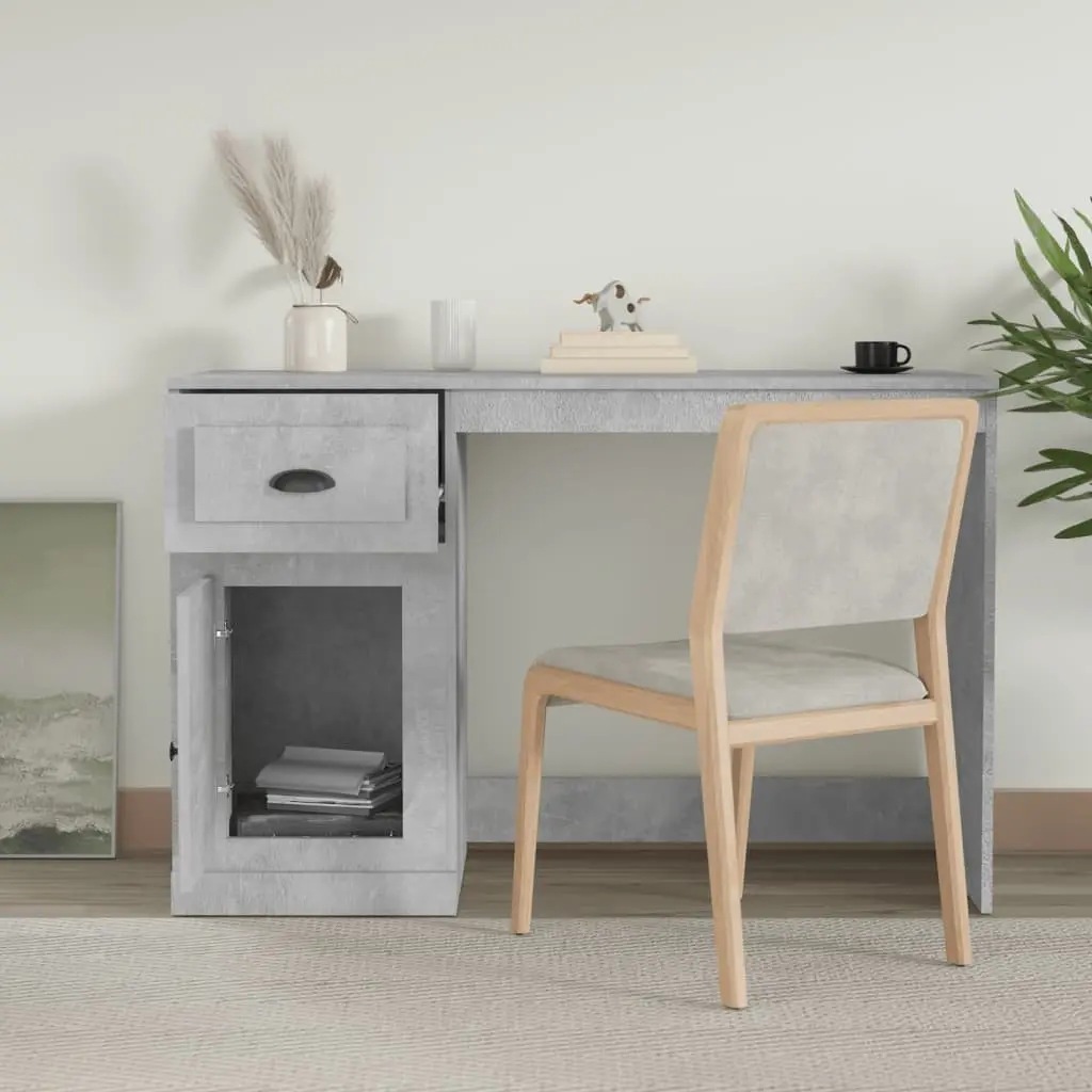 Grey Office Desk with Drawer Storage Compartment Modern Study Table 115x50x75cm