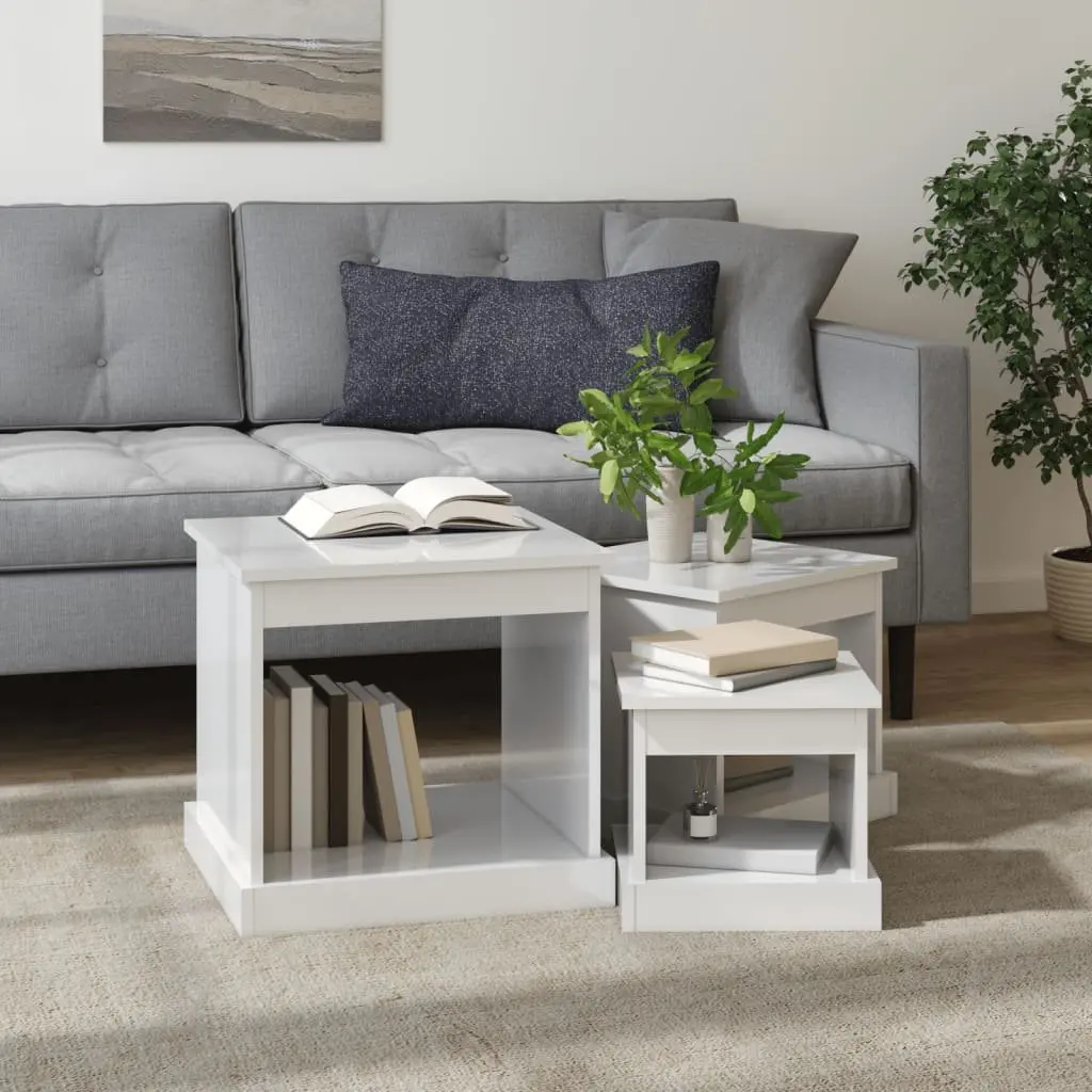 Coffee Table Set with High Gloss White Finish