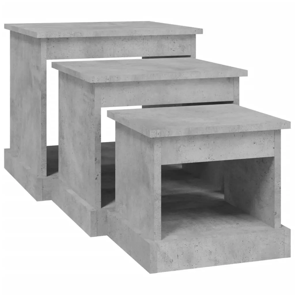 Coffee Table Set 3 Piece Grey Engineered Wood Living Room Accent Nesting Tables
