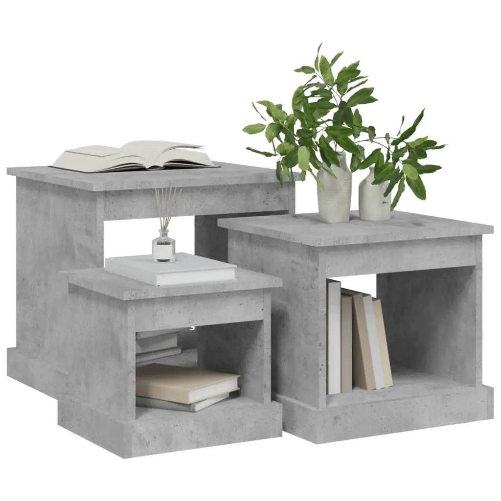 Coffee Table Set 3 Piece Grey Engineered Wood Living Room Accent Nesting Tables