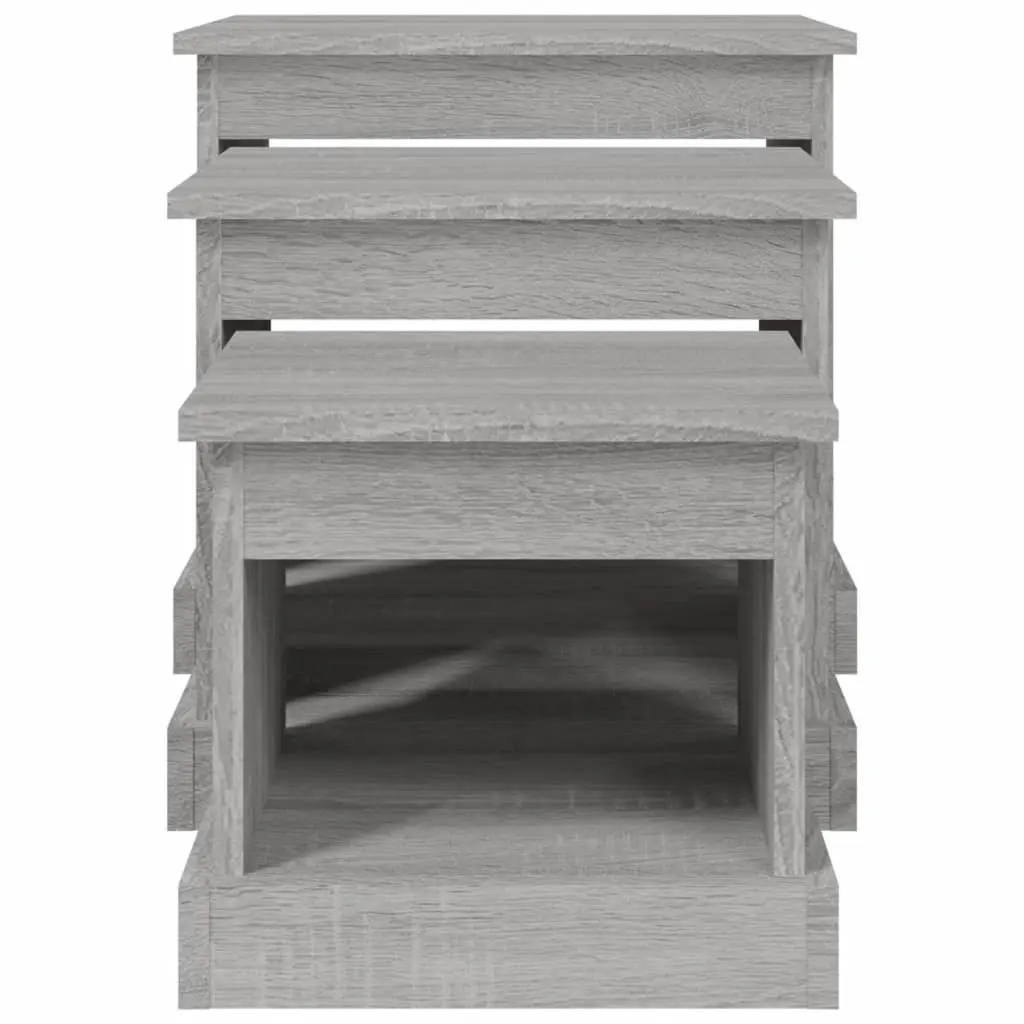 Coffee Table Set 3 Piece Grey Sonoma Engineered Wood Nesting Side Tables