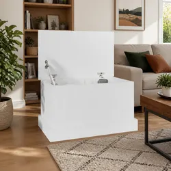 White Engineered Wood Storage Box 50x30x28 cm with Lid