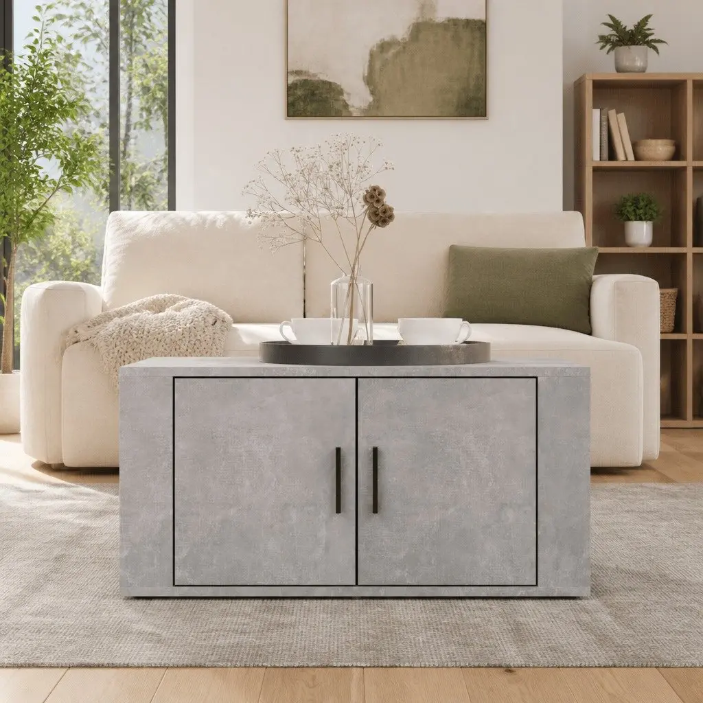 Grey Engineered Wood Coffee Table with Storage