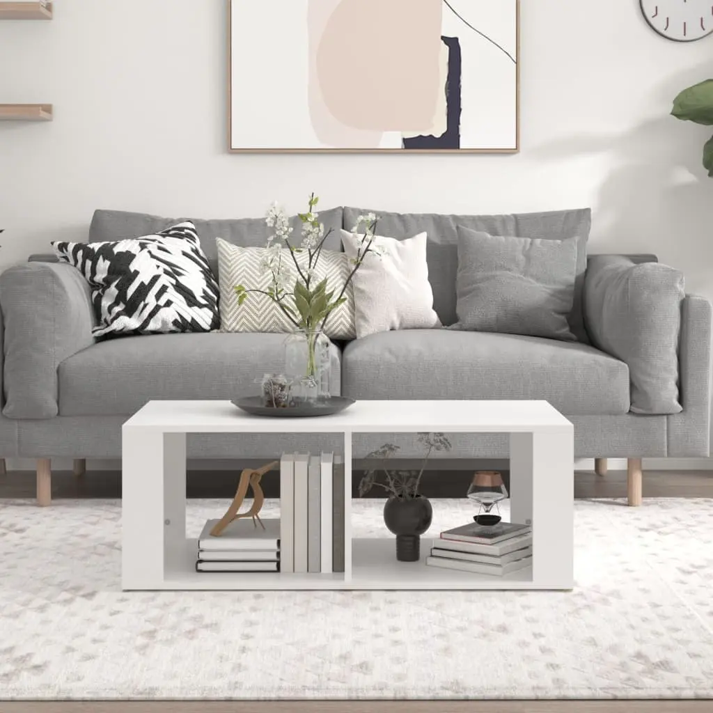 Coffee Table Modern Storage 100x50x36cm White Engineered Wood Side Accent Table