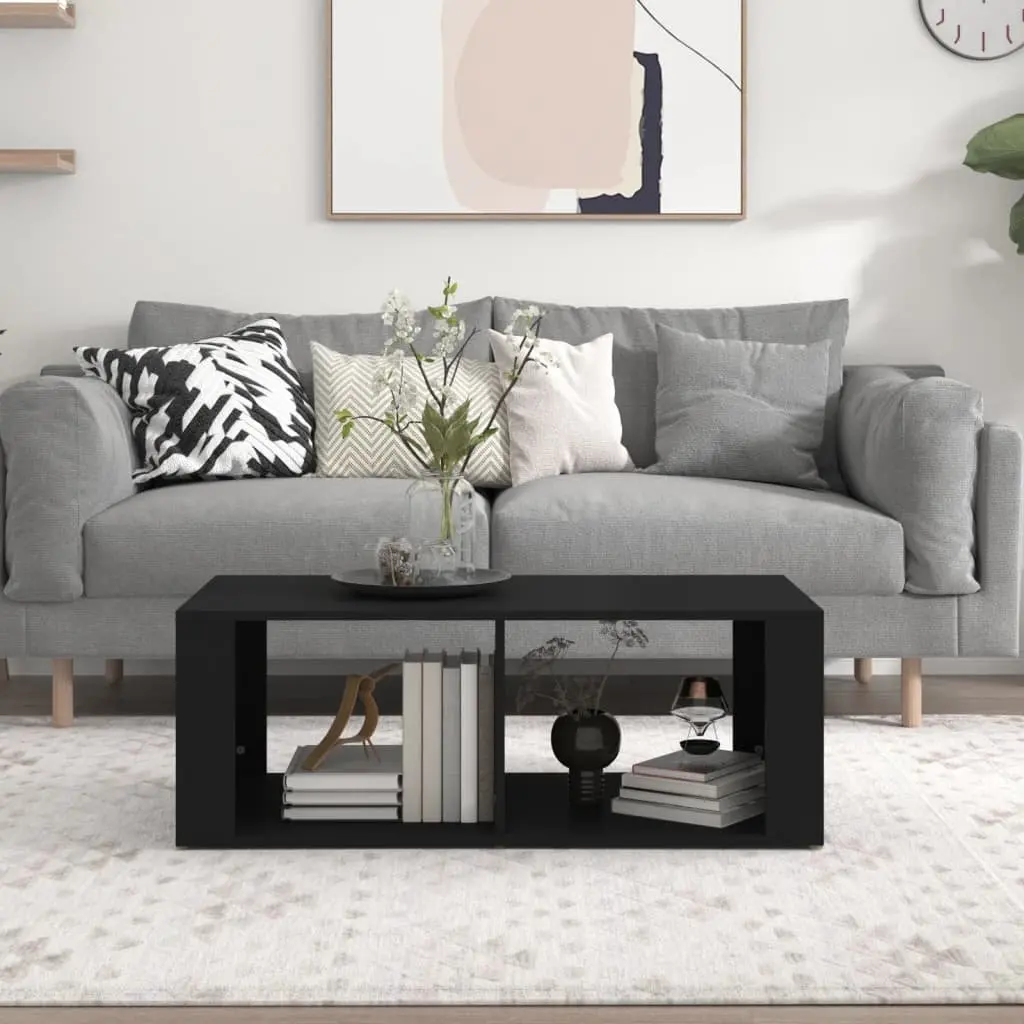Coffee Table Black Modern Storage 2 Shelves Living Room Accent Table