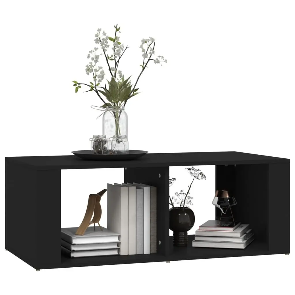 Coffee Table Black Modern Storage 2 Shelves Living Room Accent Table