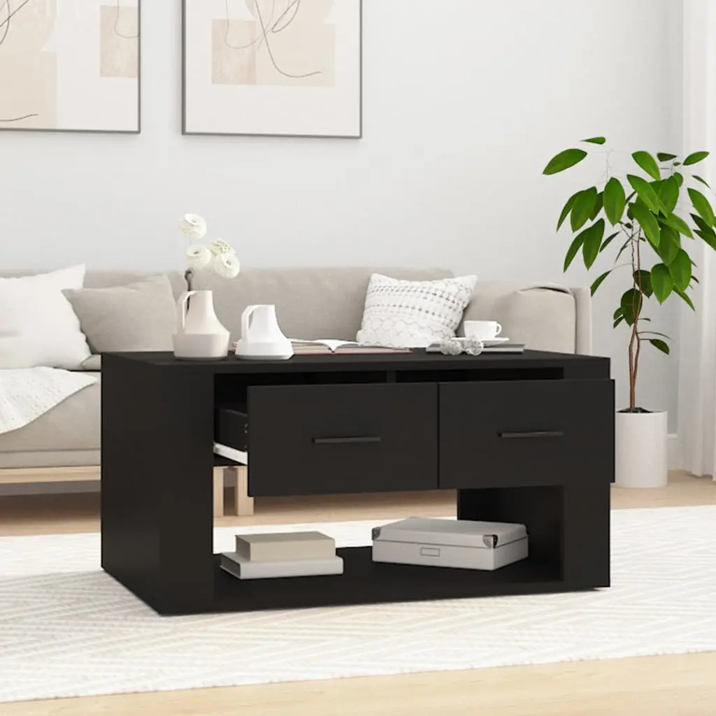 Coffee Table Black 80x50x40 cm with 2 Storage Drawers Living Room Accent