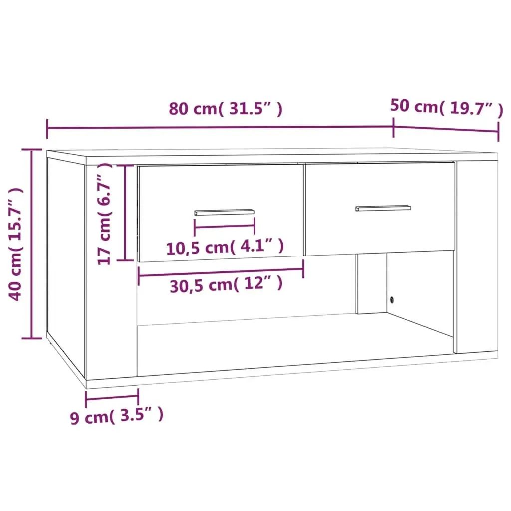 Coffee Table Black 80x50x40 cm with 2 Storage Drawers Living Room Accent