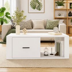 Coffee Table White 100x50.5x35 cm with Drawer Storage Compartment Living Room