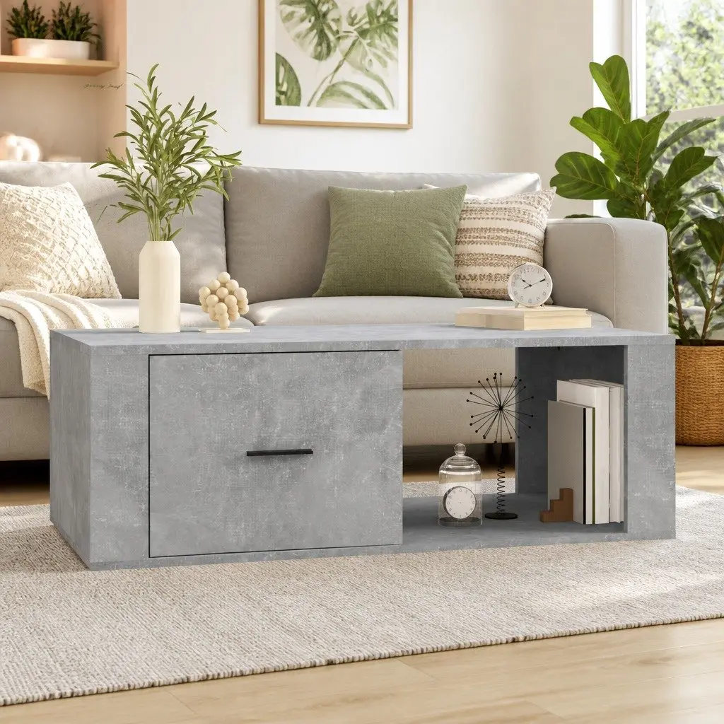 Coffee Table Storage Drawer Compartment 100x50.5x35cm Grey Engineered Wood