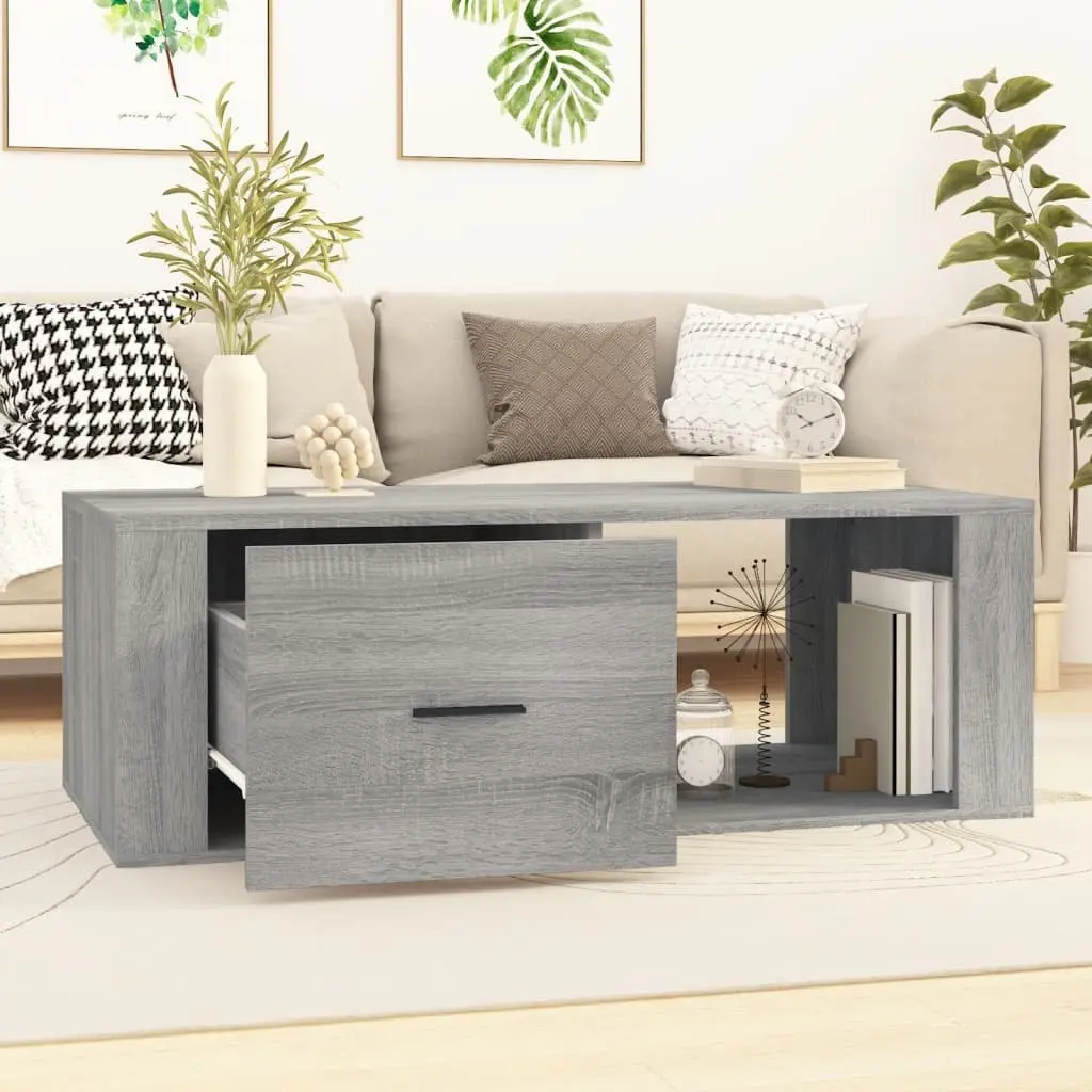 Grey Engineered Wood Coffee Table with Drawer Storage for Living Room Accent Table