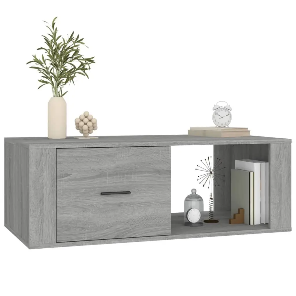 Grey Engineered Wood Coffee Table with Drawer Storage for Living Room Accent Table