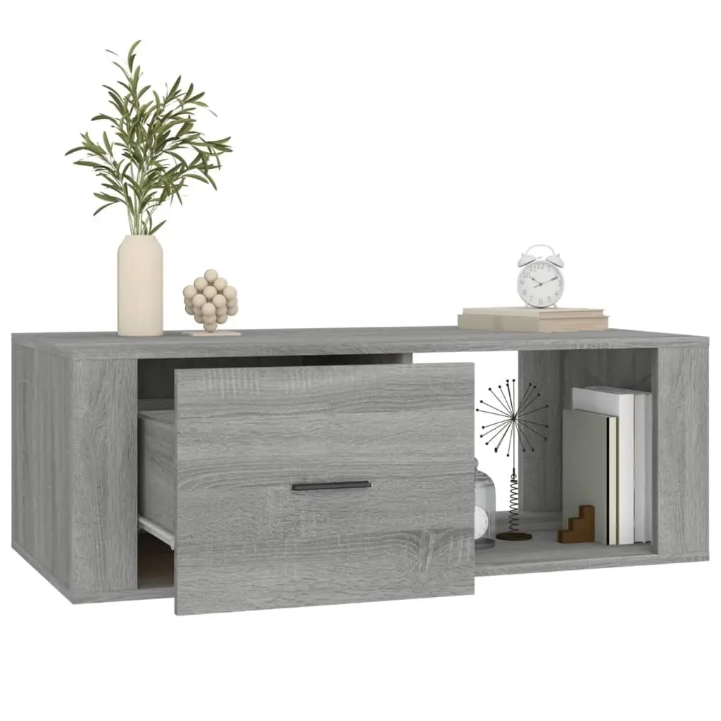 Grey Engineered Wood Coffee Table with Drawer Storage for Living Room Accent Table
