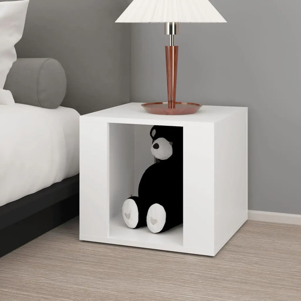 Bedside Table White Storage Nightstand Engineered Wood Bedroom Side Cabinet