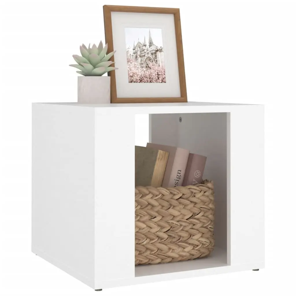 Bedside Table White Storage Nightstand Engineered Wood Bedroom Side Cabinet