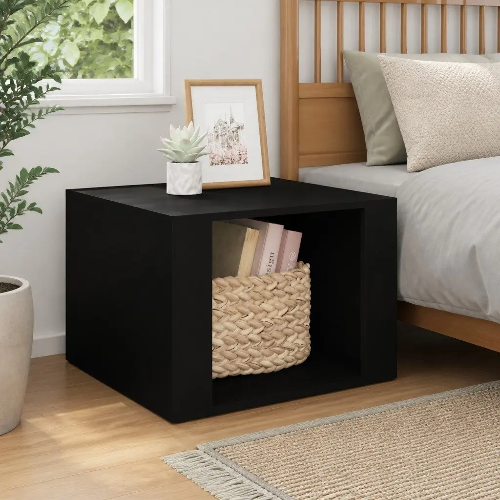 Bedside Table Black Engineered Wood Nightstand Storage Furniture 57x55x36cm