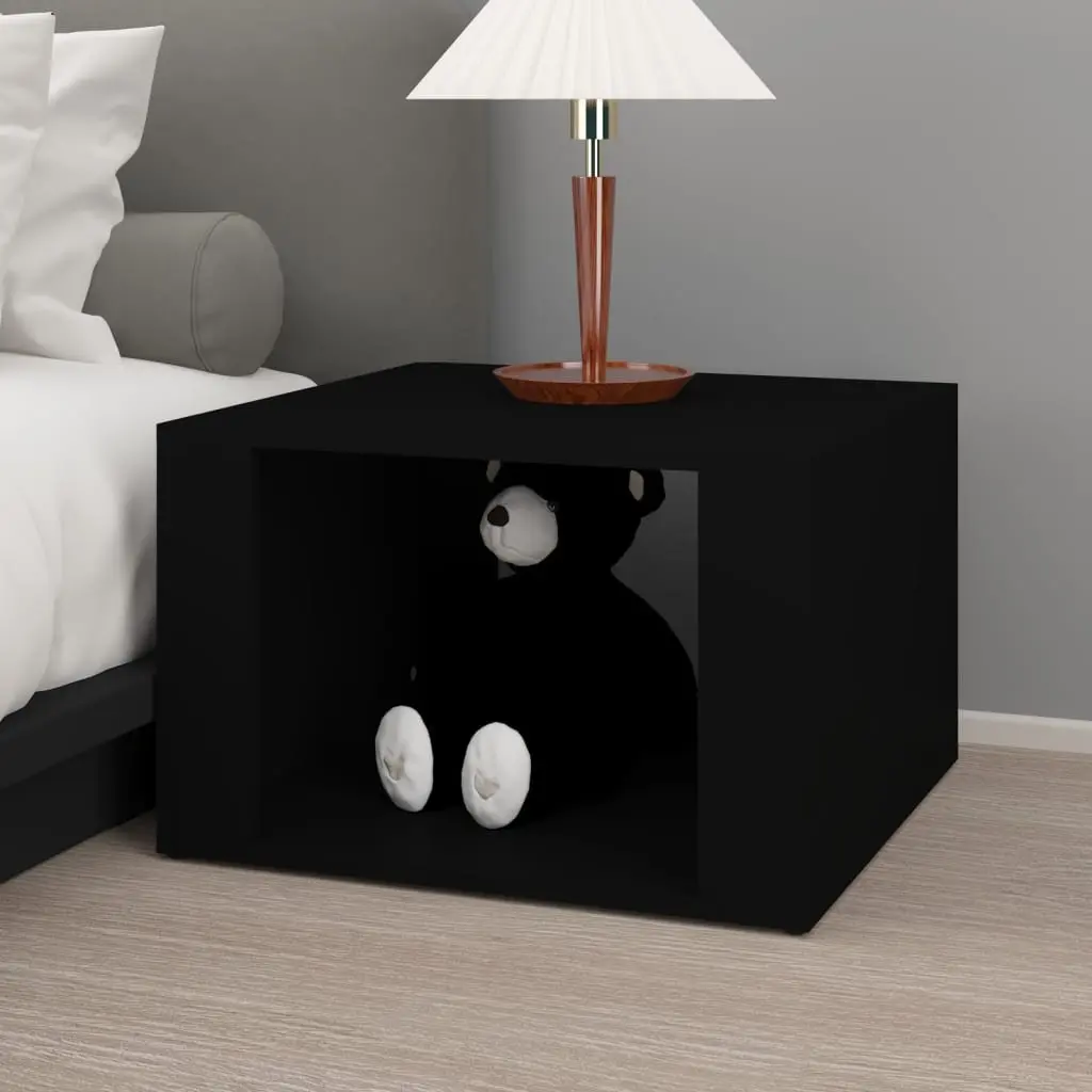 Bedside Table Black Engineered Wood Nightstand Storage Furniture 57x55x36cm