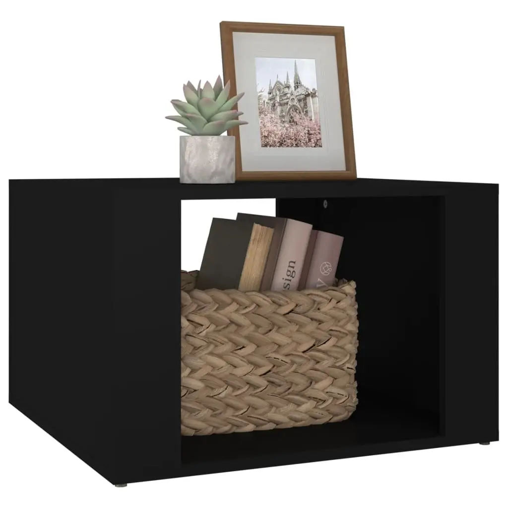 Bedside Table Black Engineered Wood Nightstand Storage Furniture 57x55x36cm
