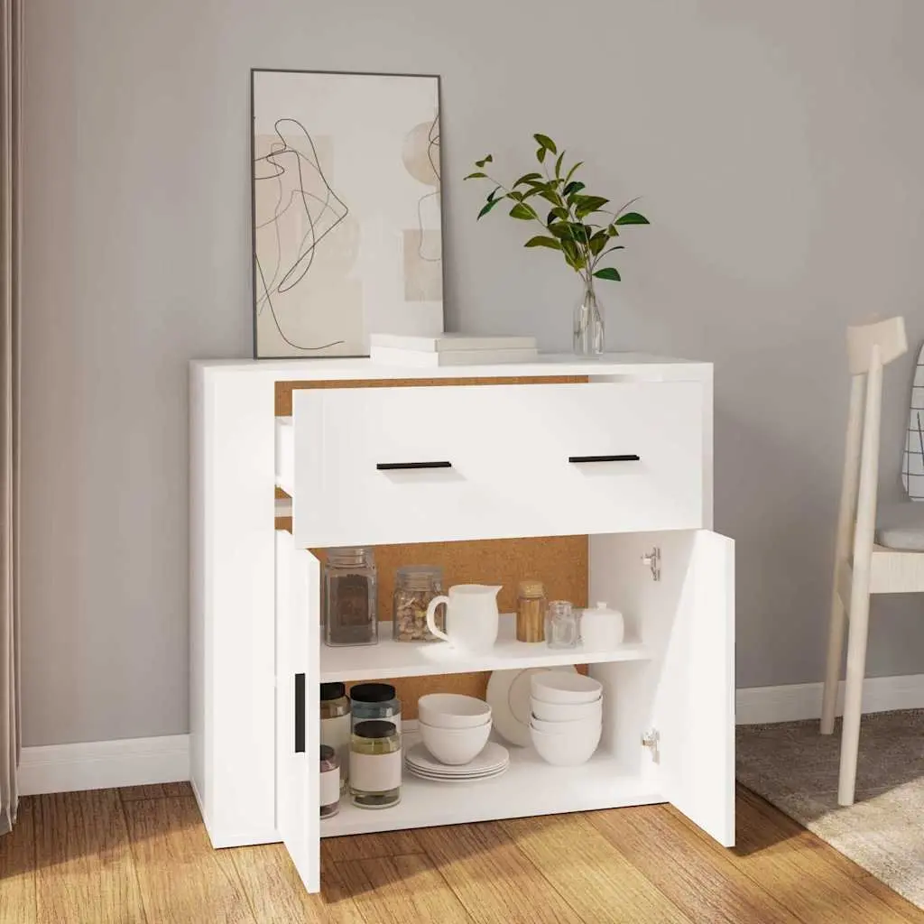 Sideboard Storage Cabinet 80x33x70 cm White with Doors Drawers Compartments
